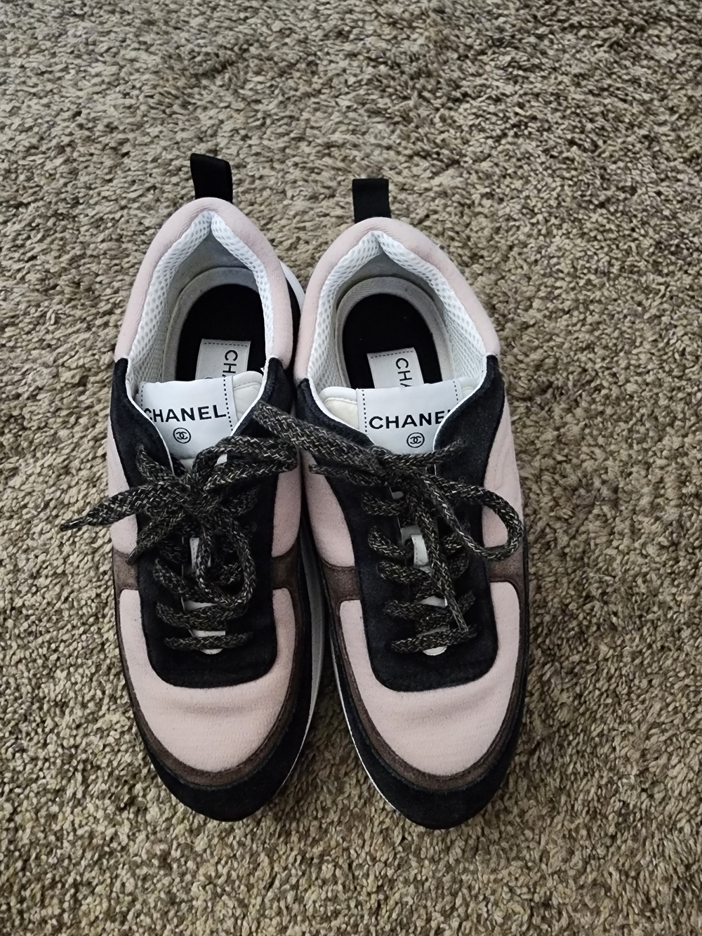 CHANEL Pink Black Brown Women's Sneakers